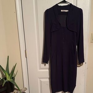Reiss Elegant Dark Purple Long Sleeve Dress